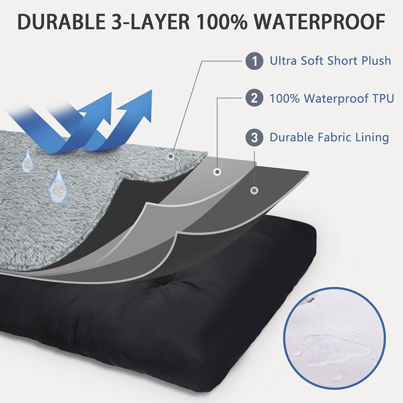 Lit de caisse pour chien imperméable - Matelas moelleux de luxe avec housse lavable amovible, fond antidérapant, gris, chiens de toutes tailles