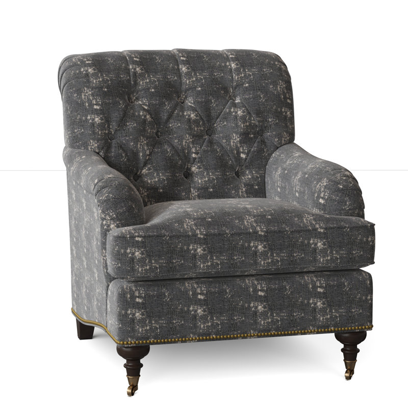 Devan Armchair, White Caps Fog, American Walnut, Antique Brass Small