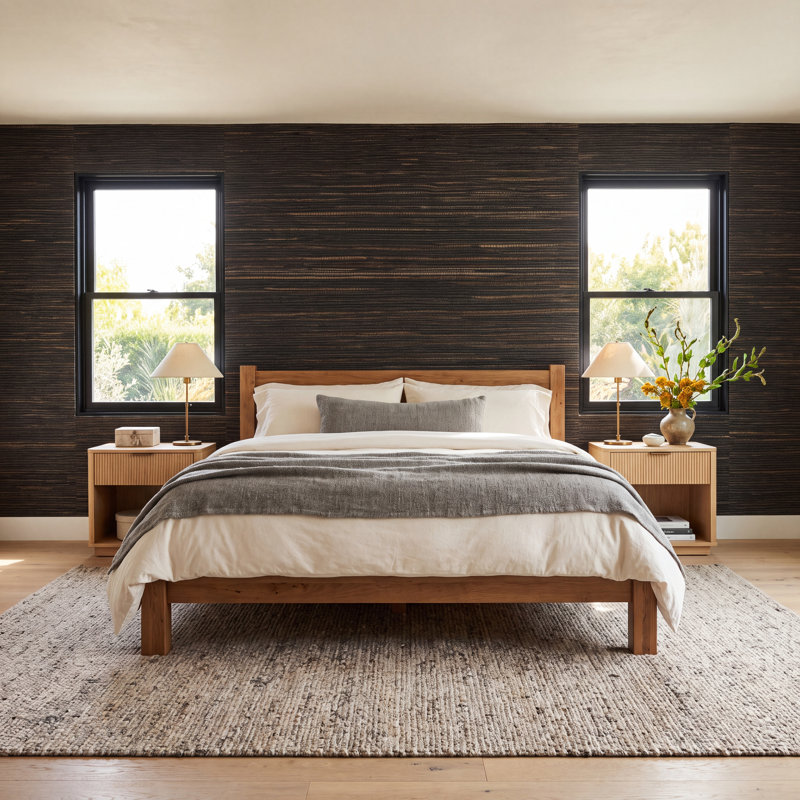 Reanna Grass Cloth Striped Roll, Charcoal