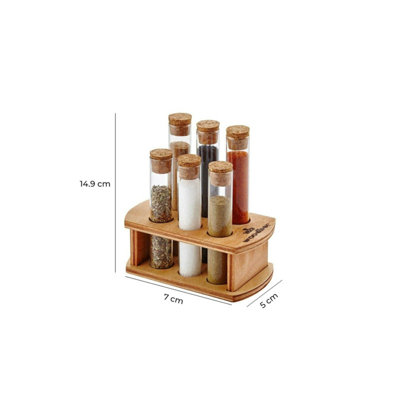 Freestanding Wood Spice Jar & Rack Set