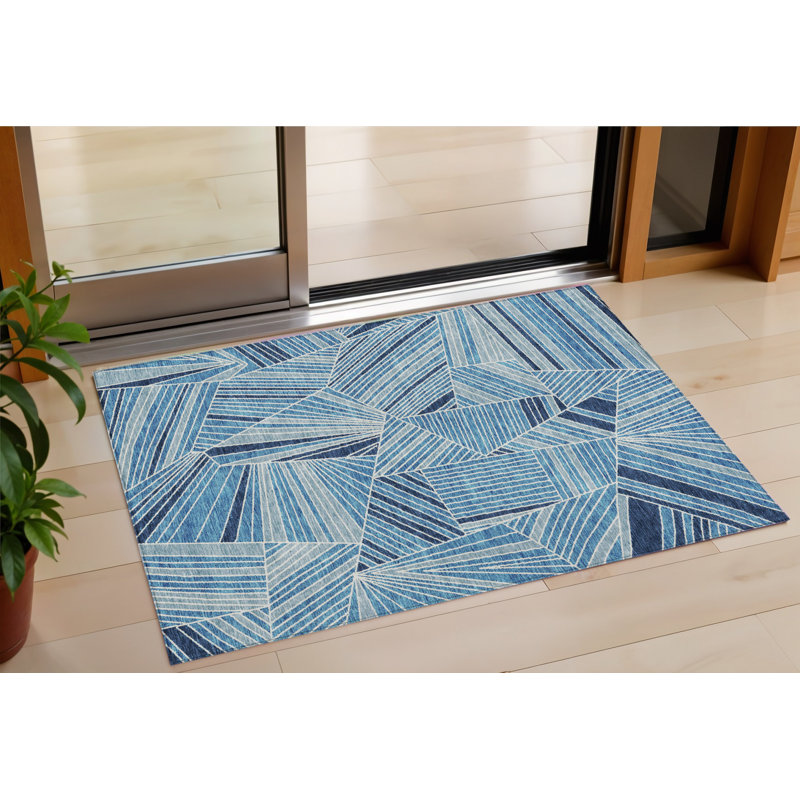Tapis intérieur / extérieur bleu et bleu sarcelle lavable HomeRoots 3 pi x 5 pi