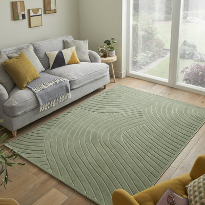 Geometric Pile Low-Effect patterned Machine Woven Green Area Rug
