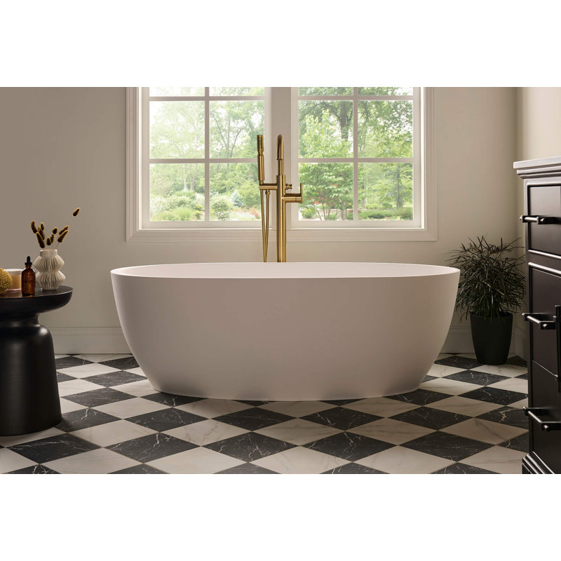Ruvati 66-inch Matte White epiStone Solid Surface Oval Freestanding Bath Tub Canali