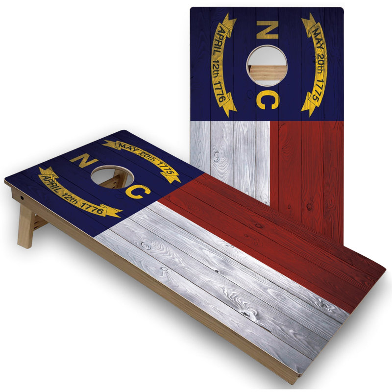 Ensemble de cornhole toutes saisons avec drapeau de la Caroline du Nord V3 | Comprend (2) planches (8) sacs et accessoires optionnels