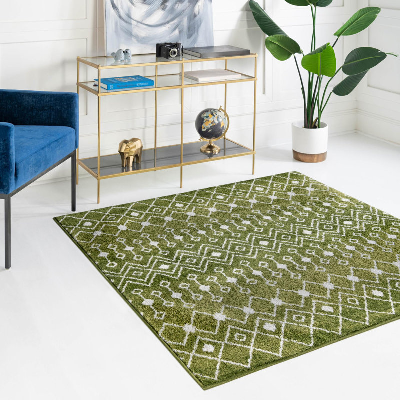 Somerville Geometric Indoor Rug, Square 6'1", Green/Cream