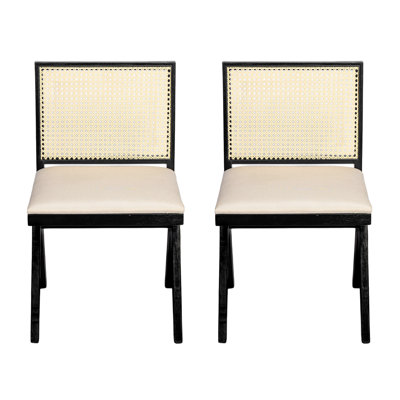 Dejong Upholstered Dining Chairs With Rubberwood Frame & Rattan Back