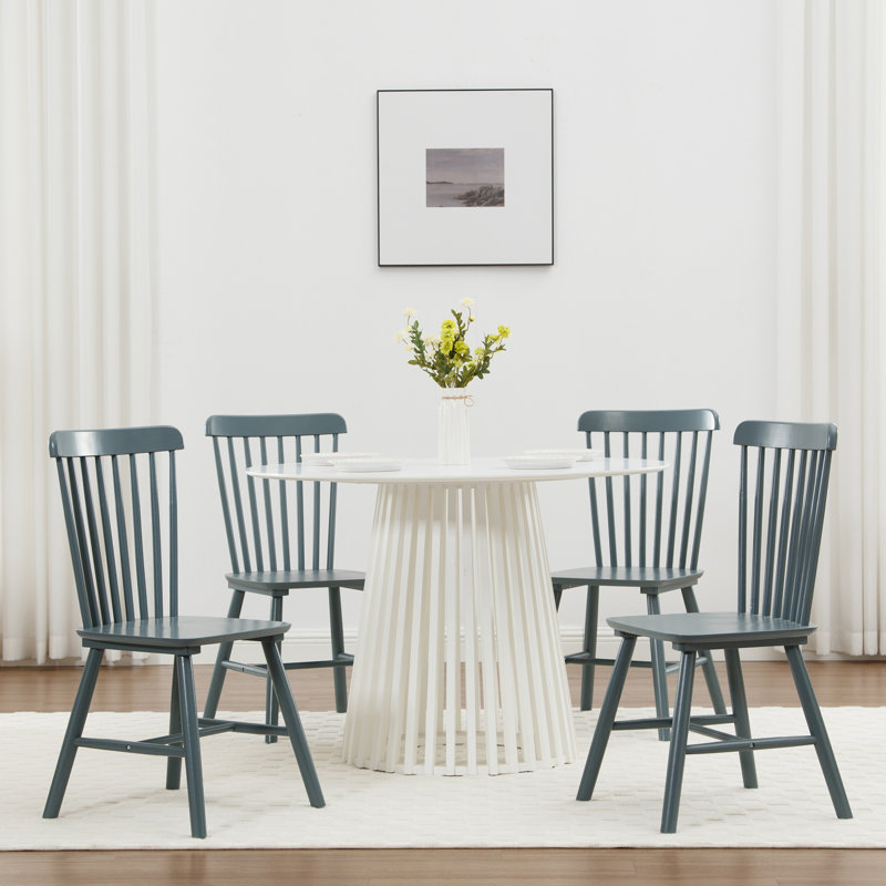 Candance Solid Wood Windsor Back Side Chair, Gray