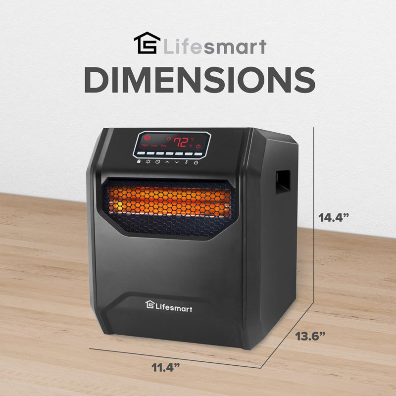 LifeSmart Infrared Space Heater, 1500 Watt w/ Remote and Digital Display, Black