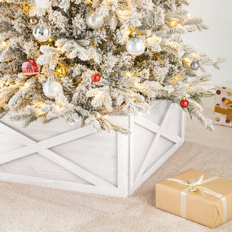 26" White Washed Wooden Christmas Tree Collar