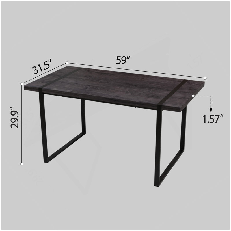 Table de salle à manger 59 po en bois aggloméré rectangulaire industriel moderne noir, 4 à 6 personnes, 1,5 po d'épaisseur en bois d'ingénierie et pieds en métal rectangulaires noirs, utilisé pour la maison et la cuisine