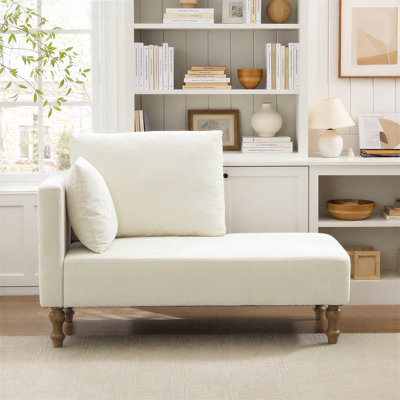 Chaise longue moderne de 127 cm (50 po) de long, recouverte de chenille, avec coussin et pieds en bois massif