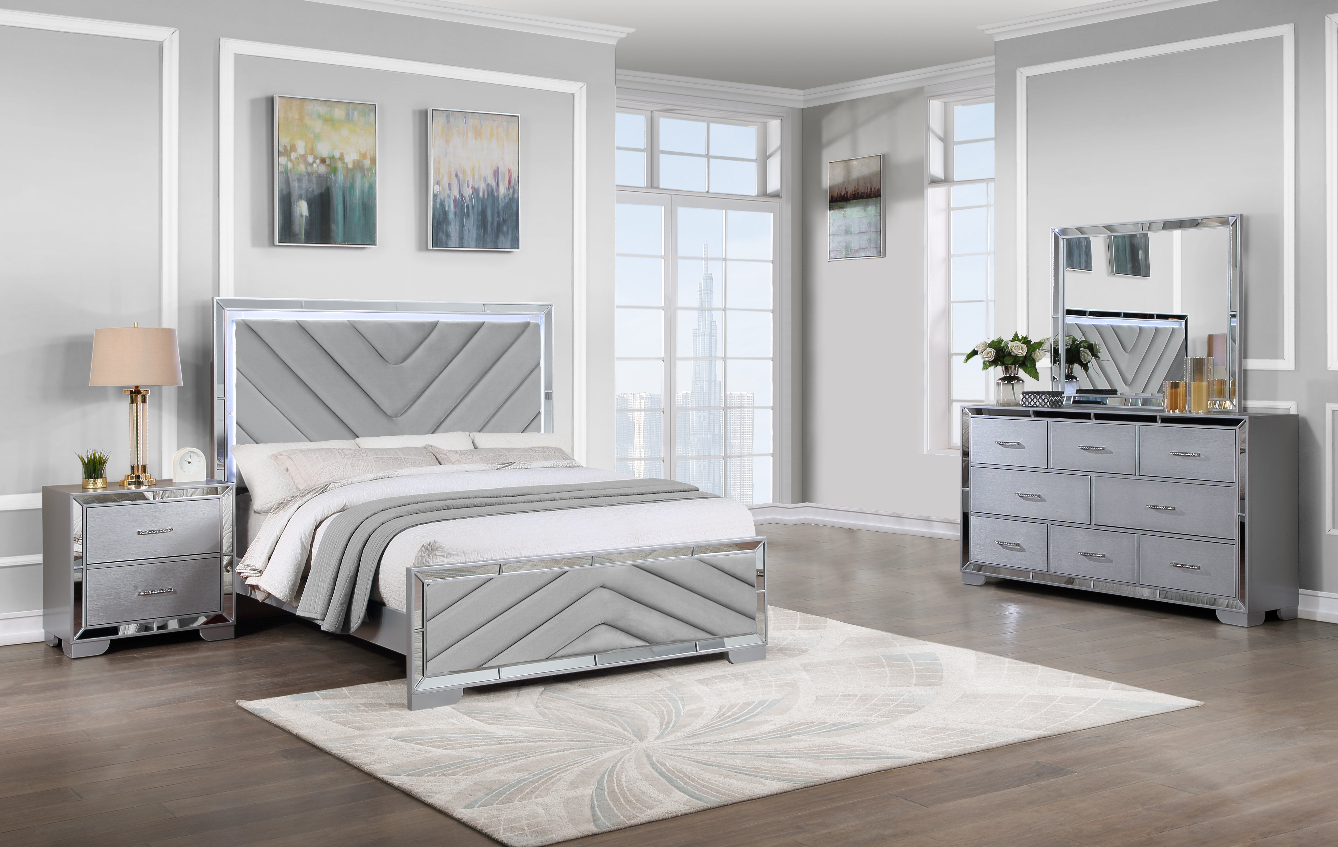 Vegas 5 Pc White Colors,White Queen Bedroom Set With Dresser, Mirror, 3 Pc  Queen Panel Bed - Rooms To Go