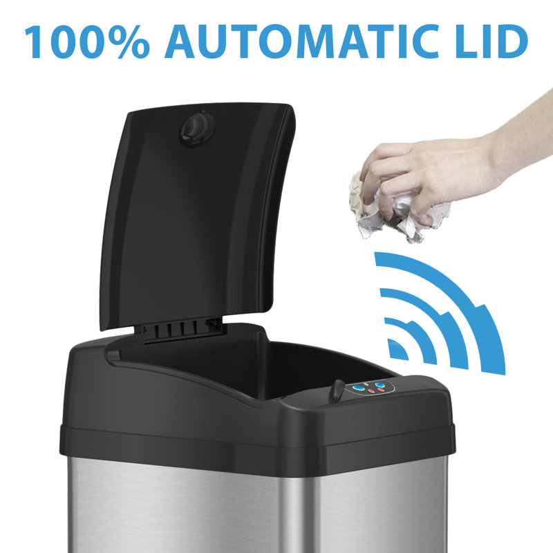 Itouchless 13 Gallon Automatic Sensor Touchless Trash Can With Ac Adapter And Odour Control System Stainless Steel, Extra-wide Lid Opening Kitchen Garbage Bin