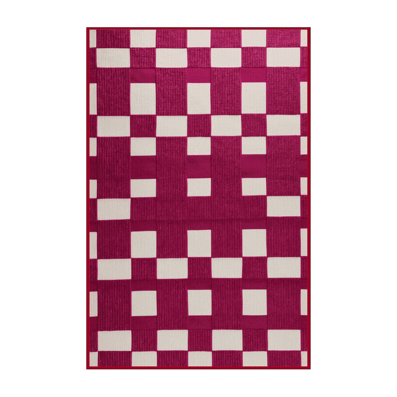 Machine Washable Checkered Red Area Rug