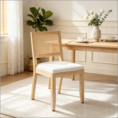 Set of 2 Farmhouse Rattan Dining Chairs with Solid Wood Frame