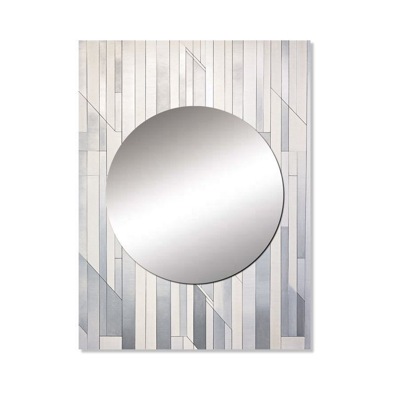 Abbottsville gris blanc platine Parallels - miroir de formes abstraites, miroir mural décoratif moderne, impression d'art en métal