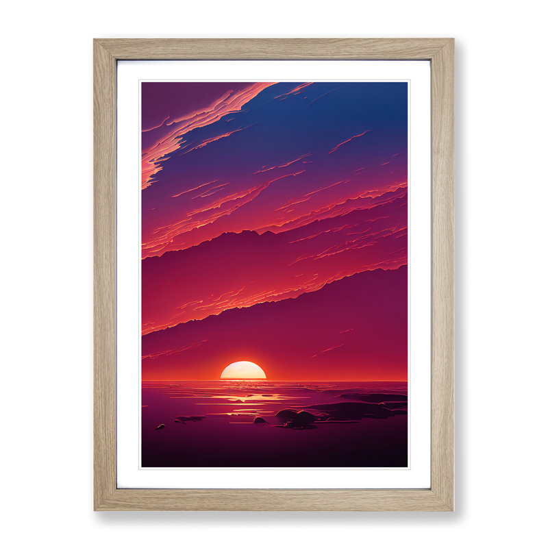 Unreal Ocean Sunset - Wall Art, 48cm H x 36cm W, Oak Picture Frame, White