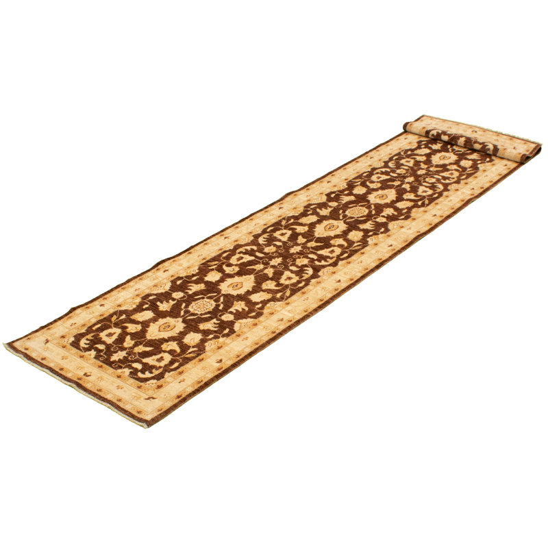 Tapis de couloir en laine noué à la main de conception unique noué à la main New Age 2 pi 8 po x 12 pi 9 po Tapis décoratif en brun foncé/beige