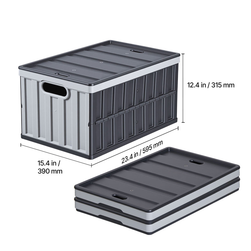 Bacs de rangement en plastique pliables avec couvercles, 65 L, caisses de rangement pliables empilables avec poignées, capacité de 84 lb par bac, contenants robustes, paniers peu encombrants, pour organiser la maison
