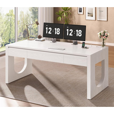 Modern Office Desk With 3 Drawers, 55" Executive Desk With U-Shaped Legs