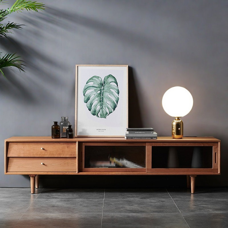 Nordic solid wood style TV cabinet, Brown, 62.99" W