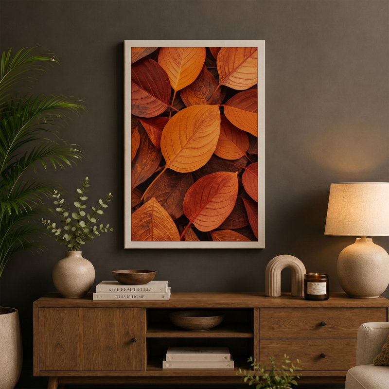 Autumn Leaf Study Botanical - Wrapped Canvas, 18x12 - 45.7 x 30.5 cm, Terracotta Border