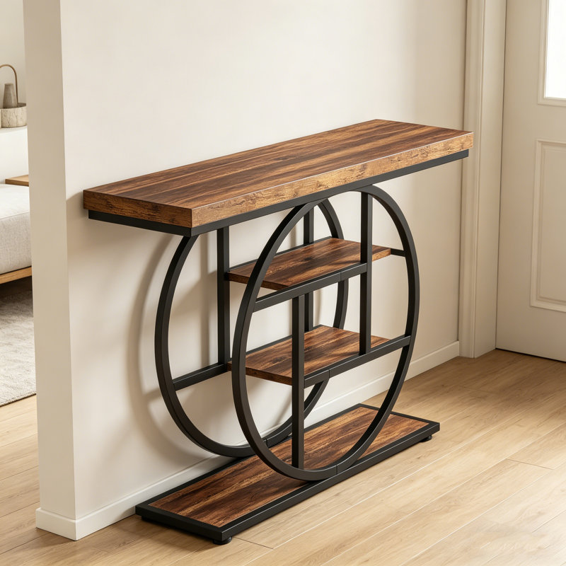 Console industrielle 41,3 "à 4 niveaux, table d'entrée avec base circulaire