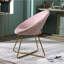 Superbe fauteuil d'appoint en velours rose avec un support de ton doré et une base rembourrée en métal robuste-1902352777