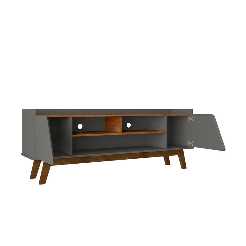 Meuble télé Marcus Mid-Century moderne gris sauge foncé et brun, Gris foncé, H 23,42 po x L 62,99 po x l 14,17 po