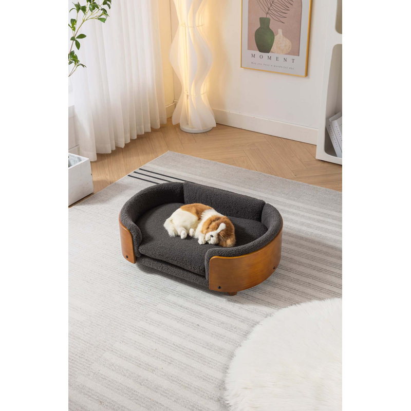 Canapé pour chien en bois massif Inira, L 30,7 po x P 20,08 po x H 9,85 po, Gris foncé / noyer