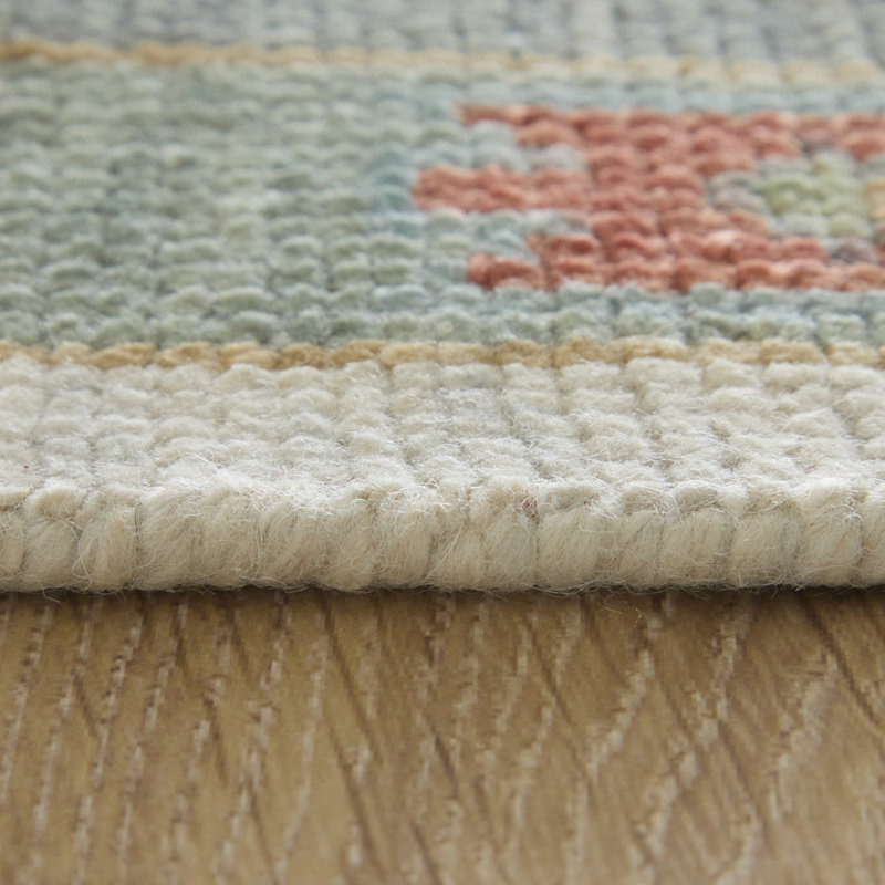 Karina Hand Knotted Wool Floral Area Rug in Blue/Gray/Rust/Gold, Rectangle 9'6" x 13'6"