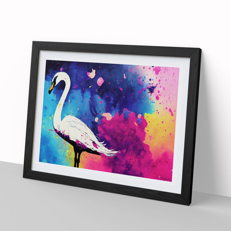 Swan Splash Vol.1 Abstract - Single Picture Frame Print, Black Framed, 46cm H x 64cm W x 2cm D