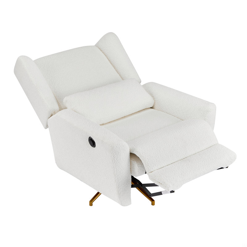 Power Recliner Chair Swivel,Boucle Upholstered 360° Swivel Recliner, Beige
