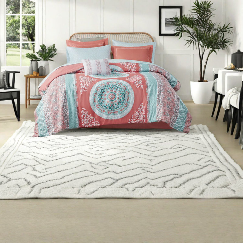 Ensemble de literie pour grand lit Boho, polyester doux, motif à médaillon vibrant pour la décoration intérieure
