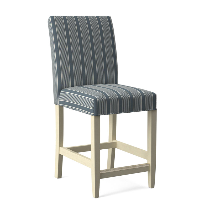Manhattan Upholstered Stool with Solid Wood Frame, Bisque Finish, White Performance Fabric; 0851-94