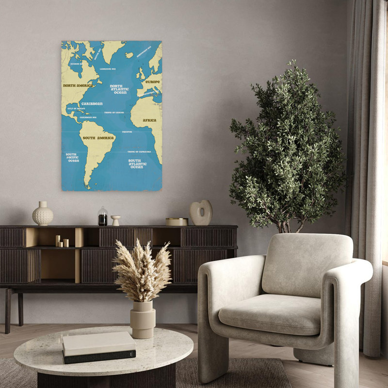 Art mural rétro, carte du monde rétro, 36" H x 24" W