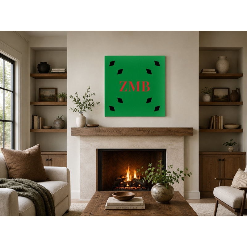 Monogramme de diamant de luxe du drapeau du monde zambien - noir vert rouge - art mural sur toile, 12" H x 12" W