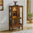 Curio Cabinet Lighted Curio Diapaly Cabinet With Adjustable Shelves And Mirrored Back Panel, Tempered Glass Doors (Oak, 3 Tier), (E26 Light Bulb Not Included)-1309066827