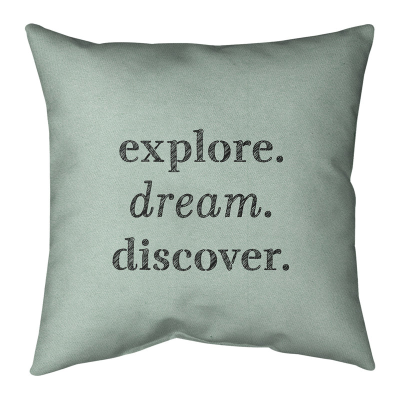 Housse de coussin en lin Handwritten Explore Dream, Vert / Noir, 18 po x 18 po