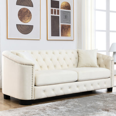 3 + 2 Velvet Beige With Enticing Nailhead Feature In Stunning Detailing - Comfortable