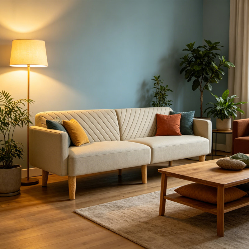 3 Seater Velvet Sofa Bed, Beige