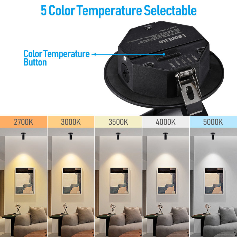 4" LED Recessed Spotlight Dimmable, Rotatable Light Head, 27K/3K/35K/4K/5K Selectable