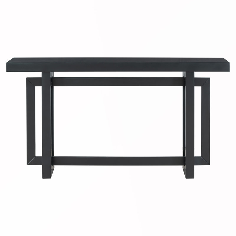 Extra Long Console Table with Wood Top, Black, Black