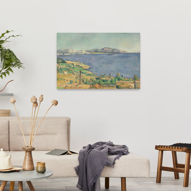 Hillside Town By Sea Abstract Contemporary City Coastal Wall Art Print 1 Piece Wrapped Canvas Wall Art, 60.96cm H x 91.44cm W