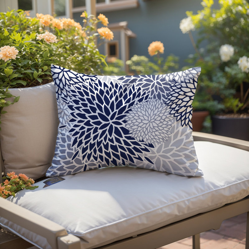 Arlo Floral Burst Indoor/Outdoor Throw Pillow, Navy Blue