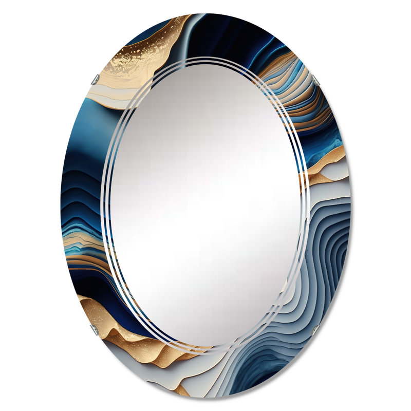 Pearline Vibrant Blue and Gold Flow Art II - Miroir mural abstrait, 30 po x 20 po