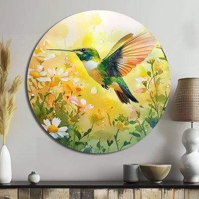 Jowharah - oiseau rond, impression sur métal vert moderne