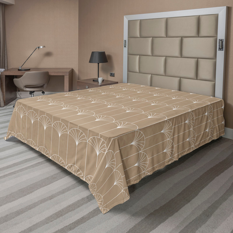 Polyester Floral Flat Sheet, California King Flat Sheet, Pale Brown/White