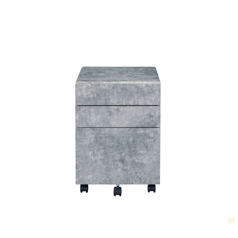 Faux Concrete & Silver Finish File Cabinet File Storing Unit Home Office Furniture