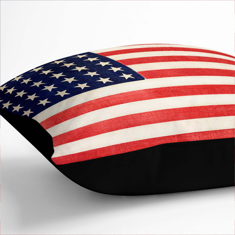 Thirty-Six Star Flag of the USA Cushion with Filling, 55cm H x 55cm W x 20cm D, Black